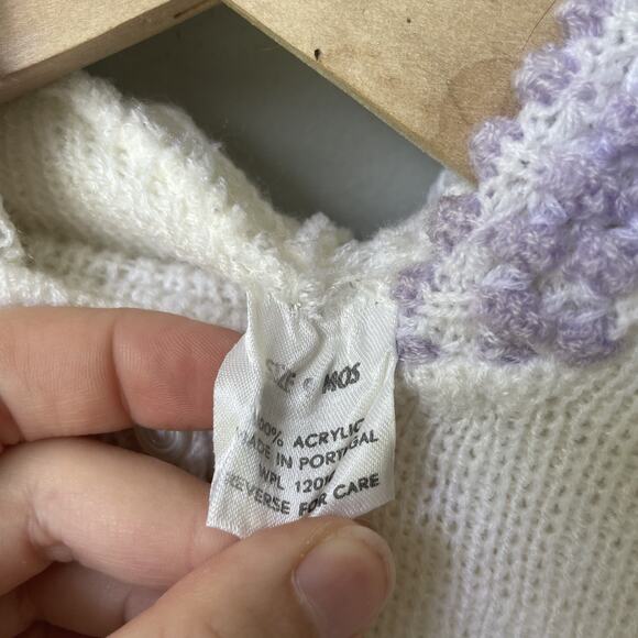 Vintage Baby Girl Outfit Set 9 Months Knitted Purple Embroidered Sweater Set - Picture 5 of 10